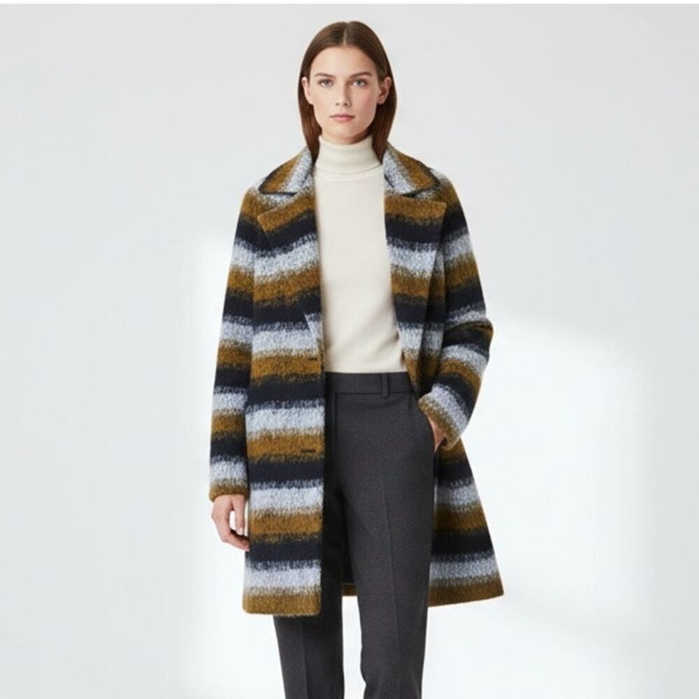 ANTHROPOLOGIE GREYLIN Fuzzy Brushed Knit Coat Stripe Boho Jacket XS